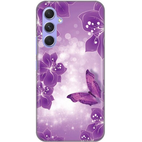 silikonska maska za Samsung A546B Galaxy A54 5G Butterfly And Flowers Print ljubičasta Slike