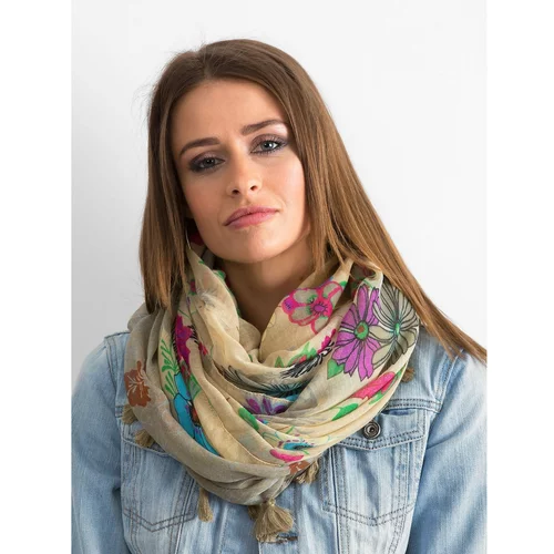 Fashion Hunters Beige scarf with a floral print