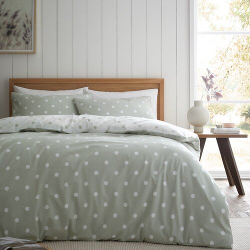 Catherine Lansfield Bela/zelena enojna flanelna posteljnina 135x200 cm Polka Dot &amp;ndash; Slike