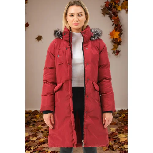 Dewberry Z6774 WOMEN'S COAT-PLAIN BURGUNDY