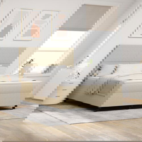 Box Spring krevet s madracem i LED svjetlom u bež kordura tkanini 140x200 cm Slike