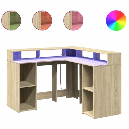 Maison Chic Pisalna miza - pisarniška miza - Računalniška miza z LED lučkami sonoma hrast 130x130x91 cm inž. les, (21785641) Cene