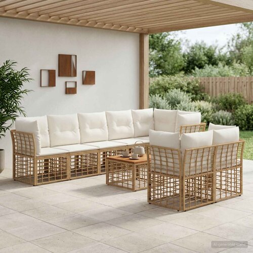  Set vanjskih sofa 9 kom. Prirodna i krema bijela Poliester Cene