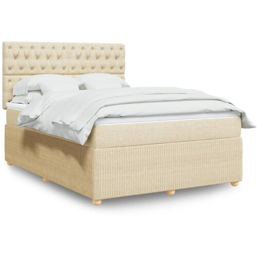 vidaXL Box spring postelja z vzmetnico krem 140x200 cm blago Cene