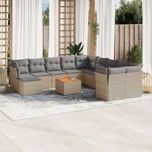 VidaXL 12-dijelni set vrtnih sofa od poliratana s jastucima bež Slike