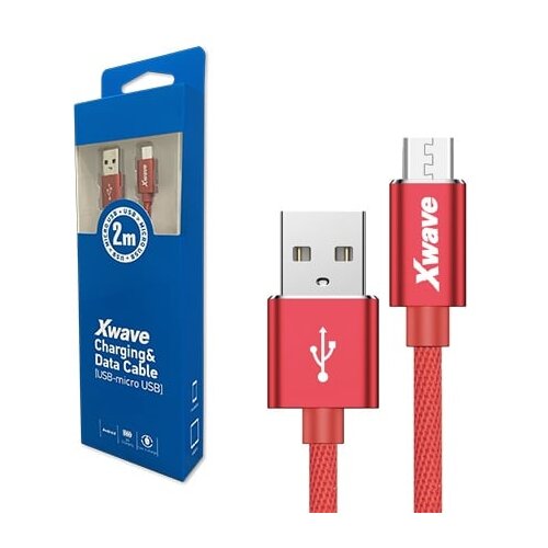 X Wave USB kabl /USB 2.0 (tip A -mu&scaron;ki) -Micro USB (tip A -mu&scaron;ki)/dužina 2m/2A/Aluminium/crveni upleteni ( USB Micro 2m 2A Al /red mesh ) USB Micro 2m 2A Al /red mesh Cene
