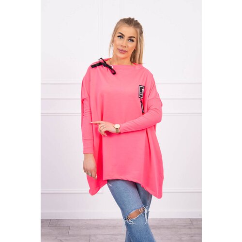 Kesi Oversized sweatshirt with asymmetrical sides in pink neon color Slike