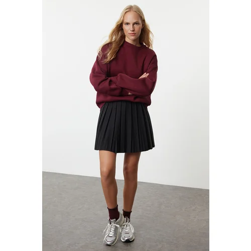 Trendyol Claret Red Oversize/Relaxed Cut Basic Crew Neck Thick/Polar Inside Knitted Sweatshirt