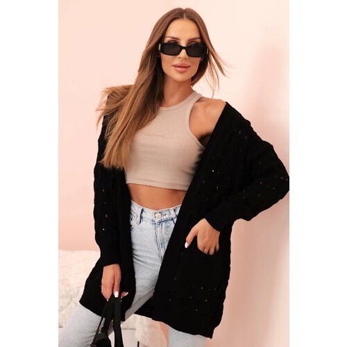 Kesi Włoski Women&amp;#039;s openwork cardigan with pockets black Slike