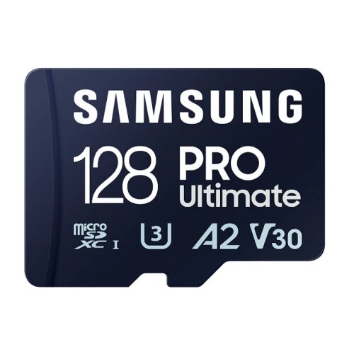 Samsung microsd 128GB, pro ultimate, sdxc, uhs-i U3 V30 A2, read up to 200MB/s, write up to 130 mb/s, for 4K and fullhd video recording, w/sd adapter Slike
