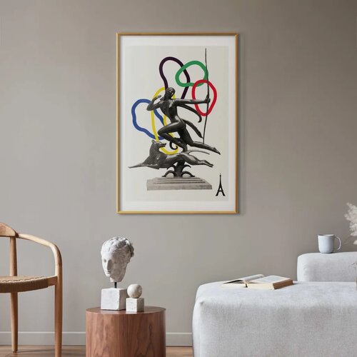  Plakat - Collage Graphic - Woman Shooting a Bow 40x60 Zlatni okvir s margom Slike