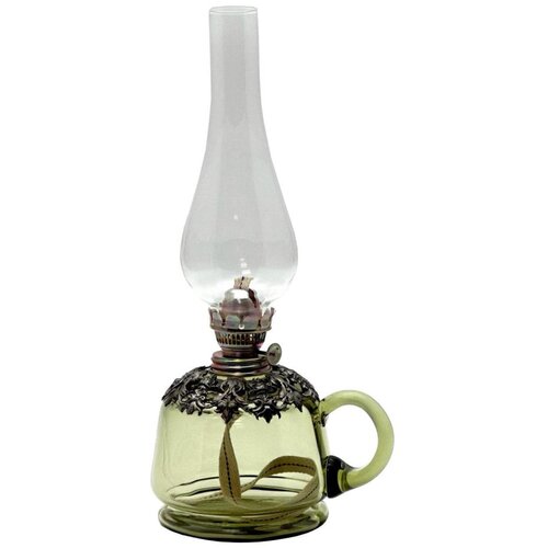  Petrolejska lampa LUCIE, 35 cm, &scaron;umsko zelena, ukra&scaron;ena kalajem Cene