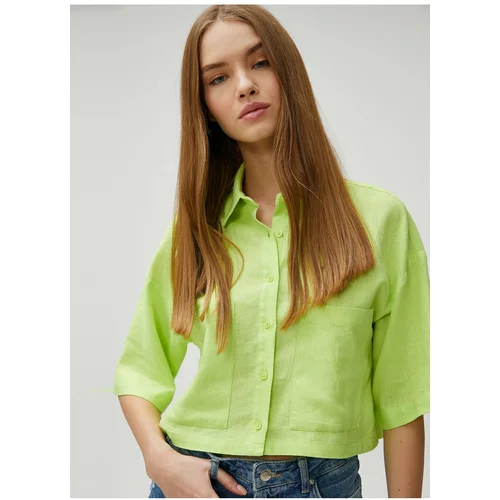 Koton Standard Shirt Collar Plain Green Women's Shirt 3sal60006iw
