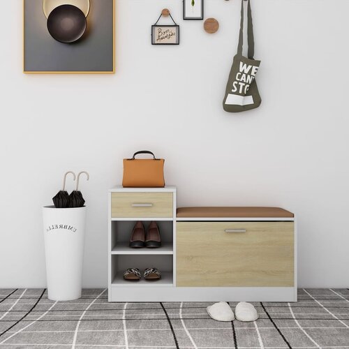 vidaXL Klupa za cipele bijela i boja hrasta 94,5x31x57 cm od iverice Cijene