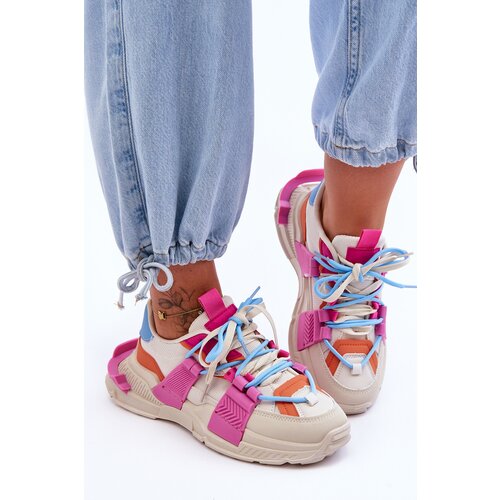 Kesi Women's fashion lace-up sports shoes Beige-Pink Chillout! Slike