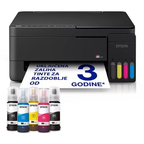 Printer EPSON EcoTank L3351 print/scan/copy Rez.5.760 x1.440 dpi. 33str/min Monokrom.15str/min Colour. USB, LAN.WiFi. Crno-siva boja. tinte br.103 Cijene