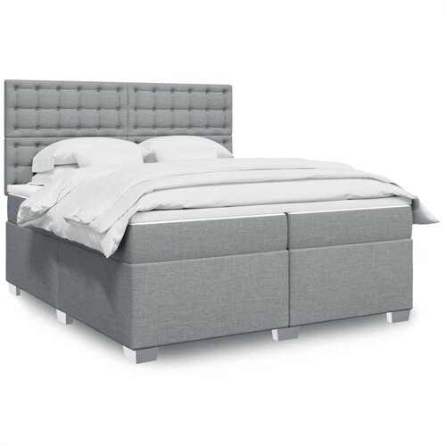 VidaXL Box spring postelja z vzmetnico svetlo siva 200x200 cm blago Slike