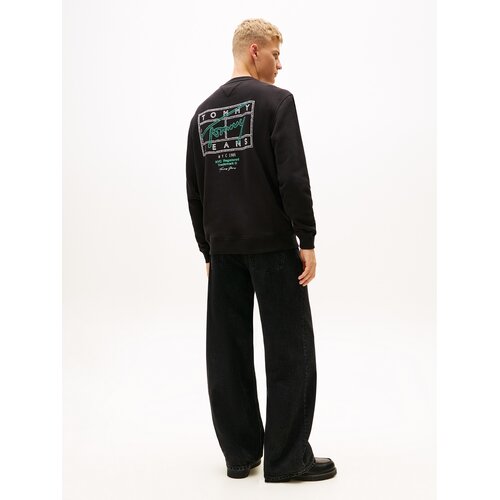 Tommy Jeans Sweater majica kraljevski zelena / crna / srebro Slike