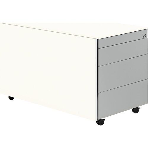 mauser Predalnik s kolesi, VxG 520 x 800 mm, jeklena plošča, 3 predali, čista bela / aluminijasto siva / čista bela Cene