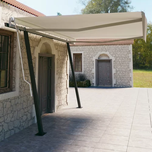 vidaXL Ročno zložljiva tenda s stebrički 4,5x3 m krem