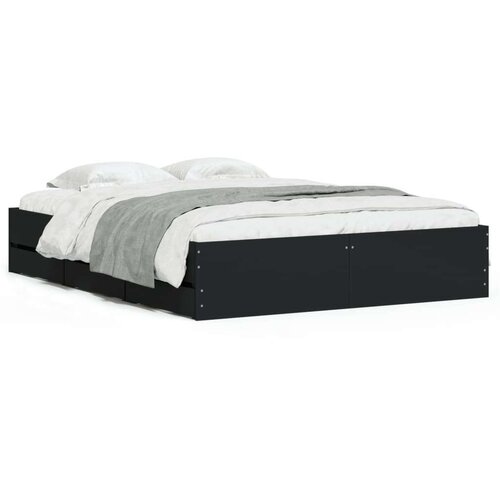 VidaXL okvir za krevet s ladicama crni 140x190 cm konstruirano drvo Slike