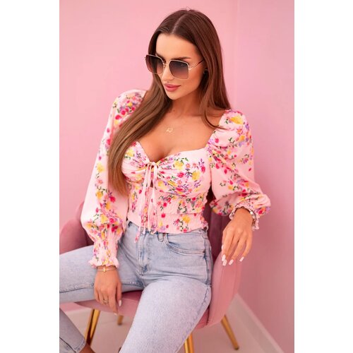 Kesi Włoski Women's floral Spanish blouse, long sleeve light pink Cijene
