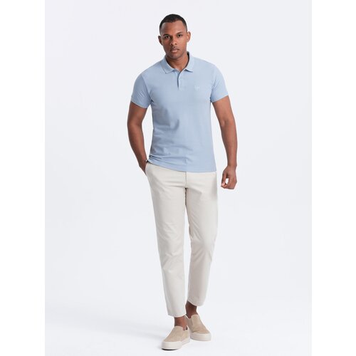 Ombre BASIC men's single color pique knit polo shirt - blue denim Cene