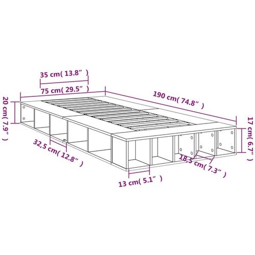 VidaXL Okvir kreveta boja betona 75x190 cm od konstruiranog drva Slike