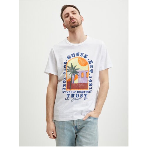 Guess White Men's T-Shirt Palm Window - Men Cene