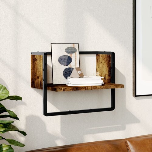 vidaXL Stenska polica s prečko dimljen hrast 40x25x30 cm Cene
