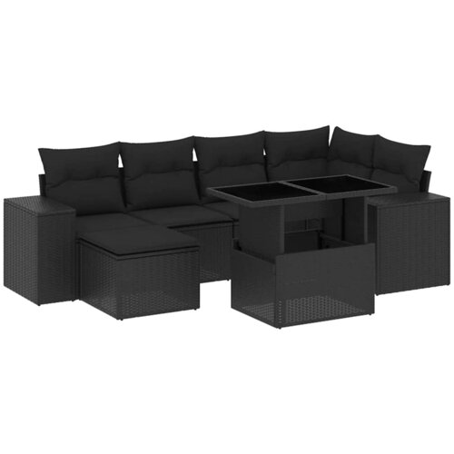 Maison Chic Seti vrtnega pohištva - Vrtna garnitura - Vrtni pohištvo set 7-delna z blazinami črn poli ratan, (21802312) Cene