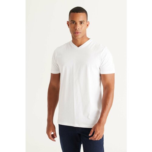 AC&Co / Altınyıldız Classics Men's White 100% Cotton Slim Fit Slim Fit V-neck Short Sleeved T-Shirt. Slike