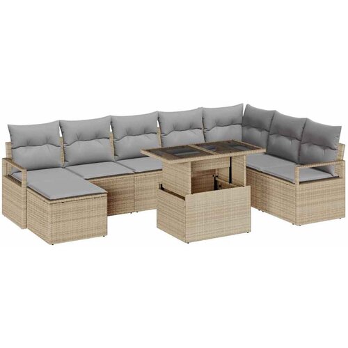  9-komadni set vrtnih sofa s jastucima bež poly ratan dvosed vrtnih sofa s jastucima bež poly ratan Cene