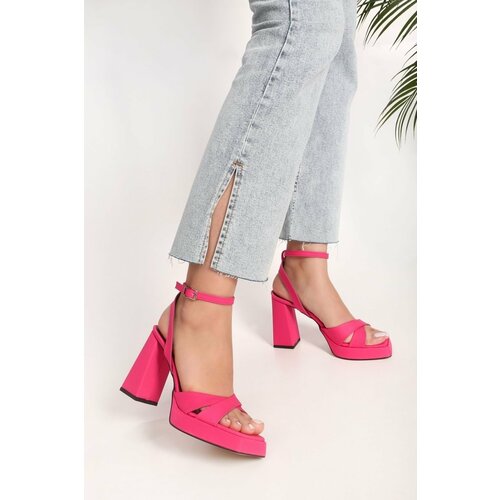 Shoeberry Women's Alisa Fuchsia Satin Platform Heeled Shoes Slike