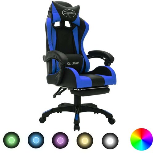 vidaXL Racing stol z RGB LED lučkami modro in črno umetno usnje Cene