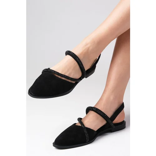 Mio Gusto Poppy Women's Flat Shoes With Black Stones From Genuine Suede Daily Flat Shoes.