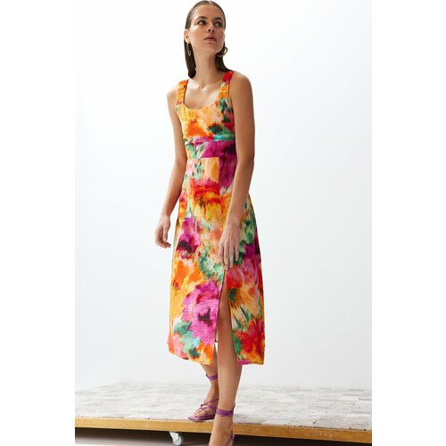 Trendyol multi color floral print a form woven midi dress Slike