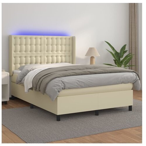 vidaXL Box spring postelja z vzmetnico LED krem 140x190cm um Cene