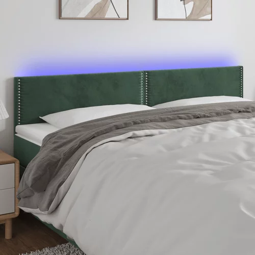 vidaXL LED posteljno vzglavje temno zeleno 160x5x78/88 cm žamet