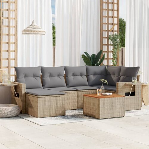 VidaXL 7-dijelni set vrtnih sofa s jastucima bež od poliratana Slike