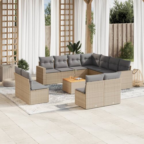 VidaXL 12-dijelni set vrtnih sofa od poliratana s jastucima bež Slike