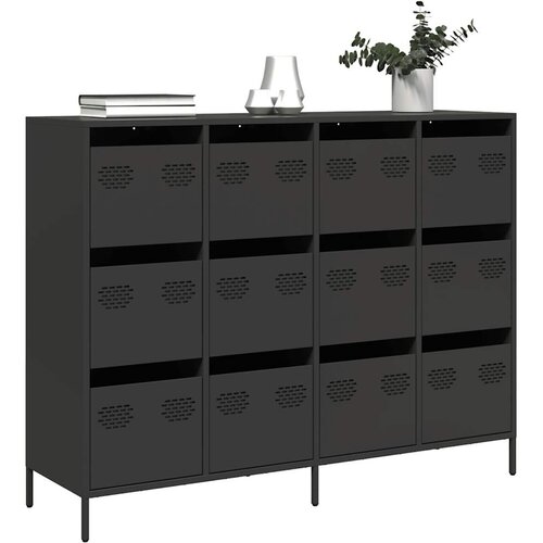  Komoda crna 135x39x103,5 cm hladno valjani čelik Slike