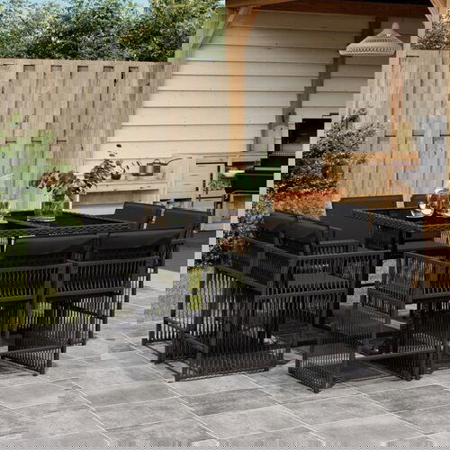 The Living Store Vrtna jedilna garnitura 9-delna z blazinami črn poli ratan - Vrtna Jedilna Garnitura, (21671966) Cene