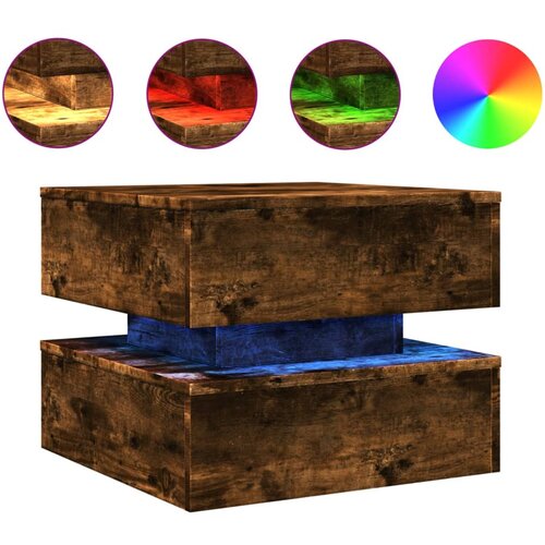 Maison Chic Klubska mizica - kavna mizica - Nizka mizica z LED lučkami dimljeni hrast 50x50x40 cm, (21752556) Slike
