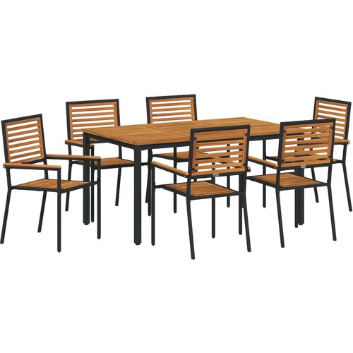 vidaXL 7-dijelni set za objedovanje u vrtu Crni poli ratan akacija, Stacking vrtne stolice s jastucima 2 kom Crni poli ratan, Vrtni stol 150x90x75 cm od čvrstog drva akacije i metala Cijene