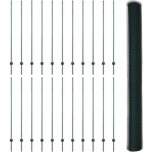 vidaXL Ograje stebri 11 kos U-kanal zelena 160 cm jeklo, Heksagonalna ograja zelena 1.6x50 m jeklo Cene