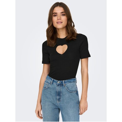 Only Black Ribbed T-Shirt with Decorative Neckline Randi - Women Slike