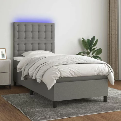  Box spring postelja z vzmetnico LED temno siva 90x200 cm blago, (20929621)
