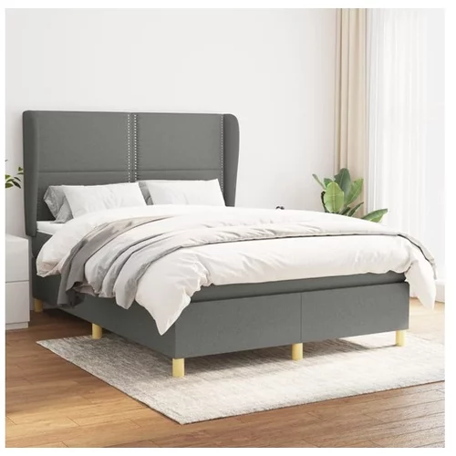  Box spring posteljni z vzmetnico temno siv 140x190 cm blago