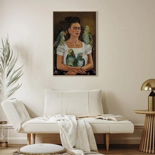  Slika - Frida Kahlo &amp;ndash; Me and My Parrots 40x60 U prirodnom drvenom okviru Slike